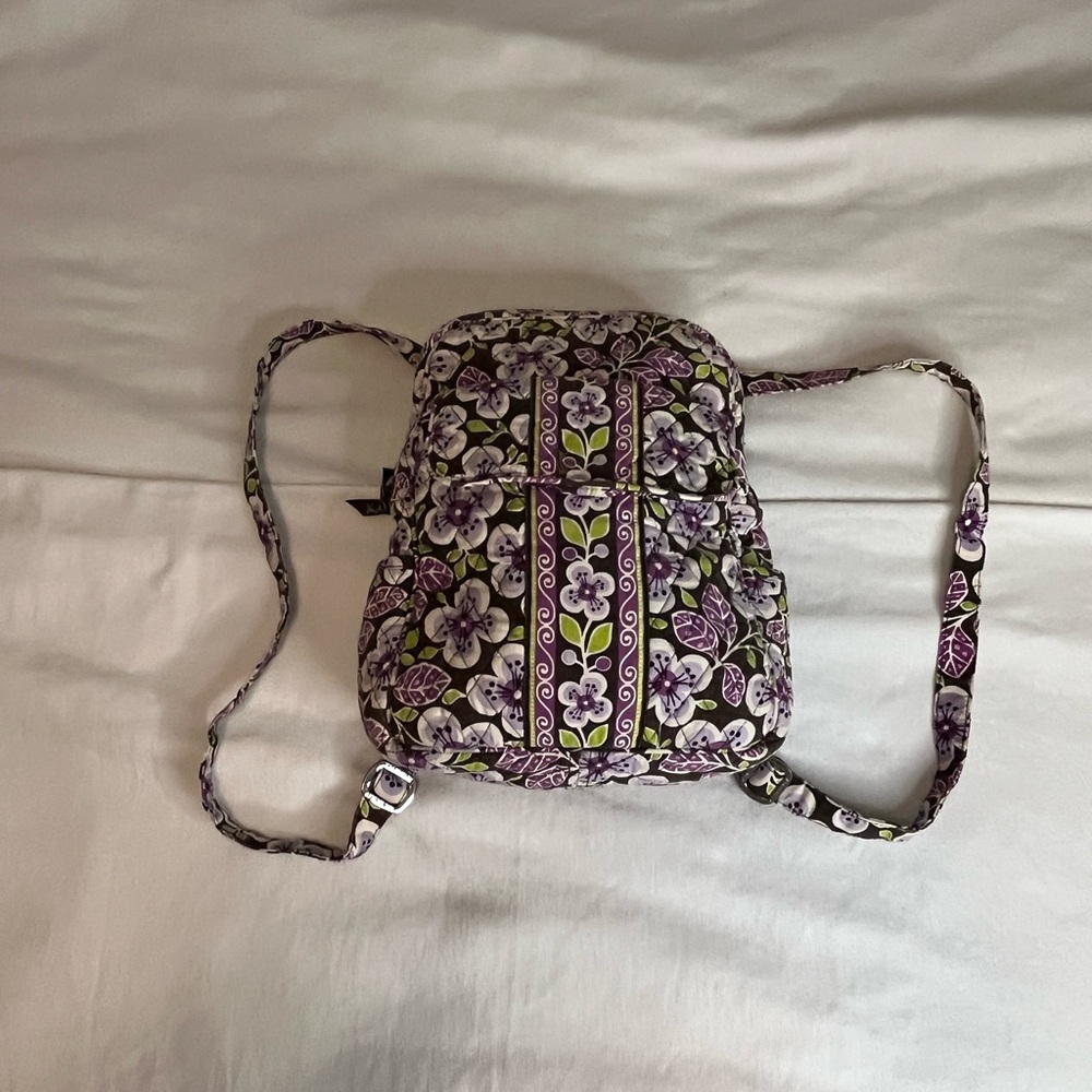 Vera Bradley Discontinued Plum Petal Floral Purple /Green /Black Backpack EUC - Picture 2 of 16